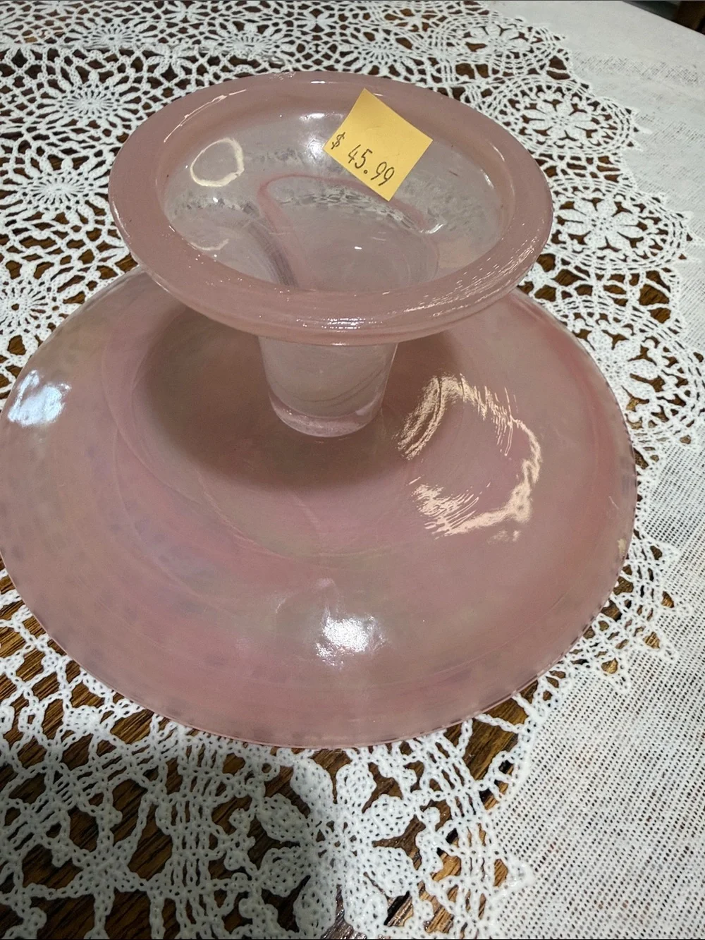 Pink Iridescent Glass Cake Stand
